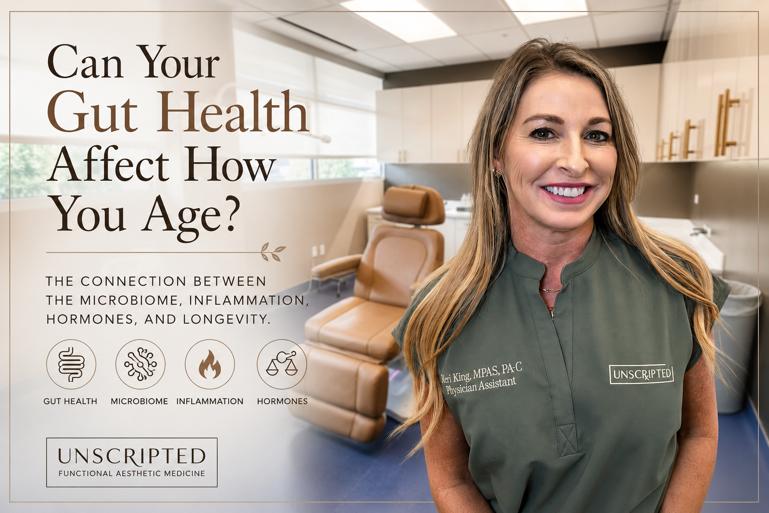 Keri King, MPAS, PA-C at Unscripted Medicine — Can your gut health affect how you age? The connection between the microbiome, inflammation, hormones, and longevity.